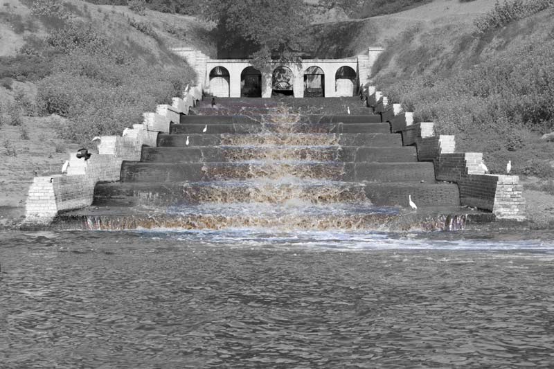 Untreated sewage being discharged into river Ganga through the Khirki Drain in Varanasi, Uttar Pradesh
